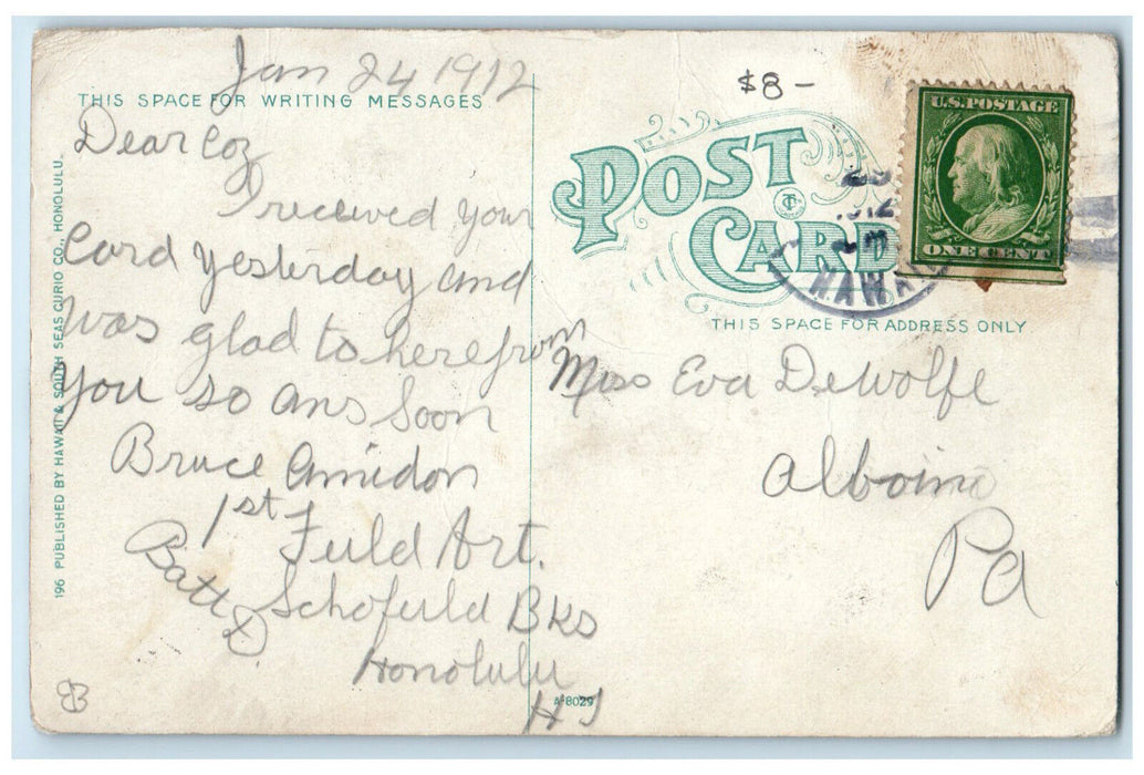 1912 St. Andrews Cathedral Honolulu Hawaii HI Antique Posted Postcard