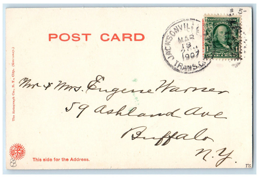 1907 Fire Headquarters Public Library Jacksonville Florida FL Postcard