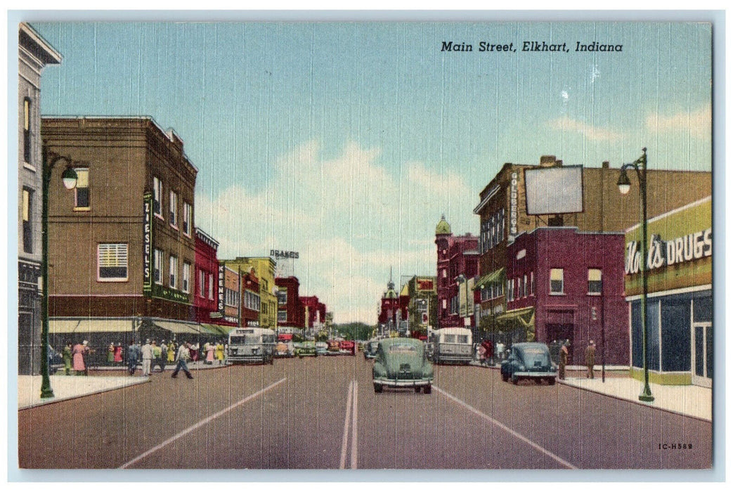 c1940's Drugstore, Keene's, Ziesel's Main Street, Elkhart Indiana IN Postcard