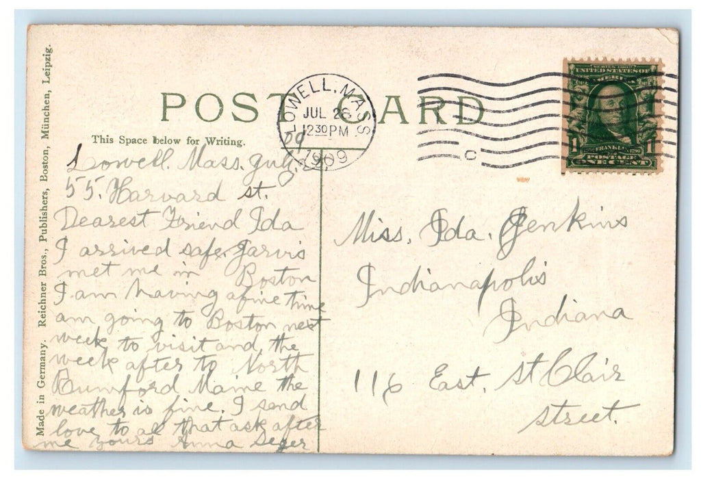 1909 Mills On Merrimack River Lowell Massachusetts MA Posted Antique Postcard