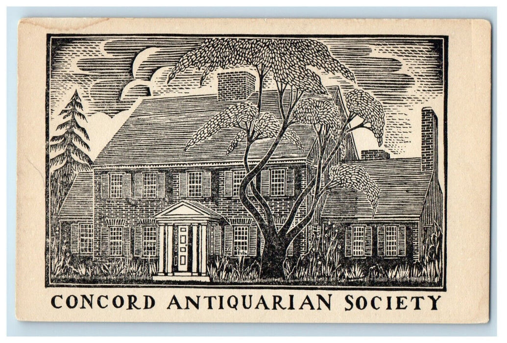 1959 Concord Antiquarian Society Woodblock Print Massachusetts MA Postcard