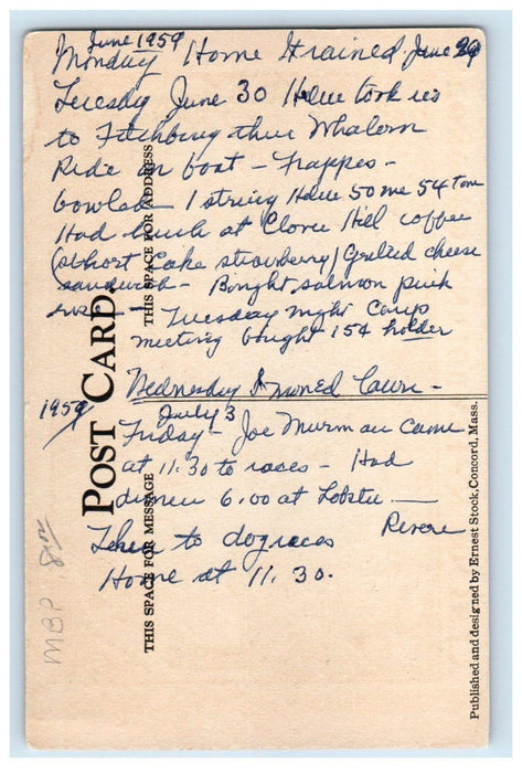 1959 Concord Antiquarian Society Woodblock Print Massachusetts MA Postcard