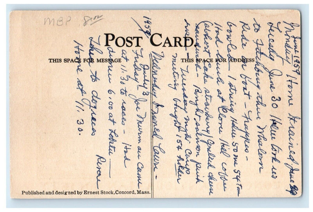 1959 Concord Antiquarian Society Woodblock Print Massachusetts MA Postcard