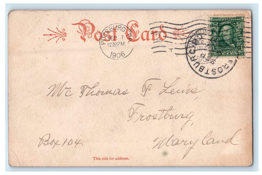 1906 Union Station P Railroad Pittsburgh PA Frostburg MD Posted Postcard