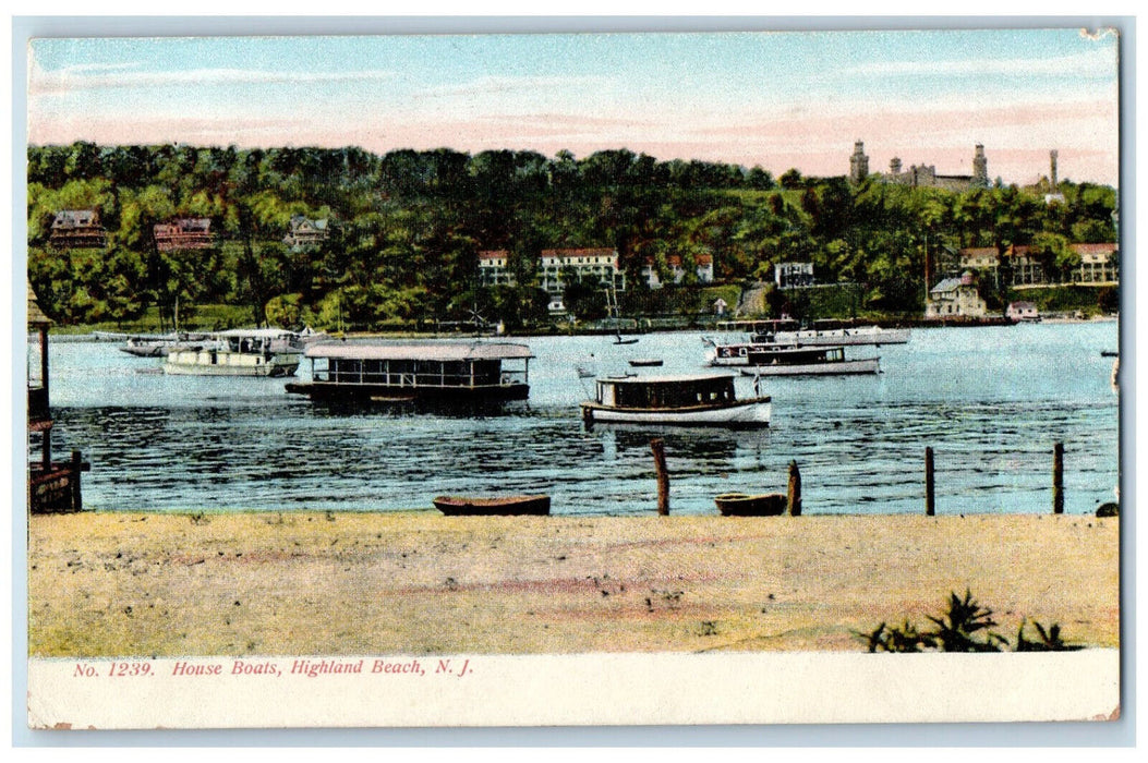 1908 House Boats Highland Beach New Jersey NJ Antique Posted Postcard
