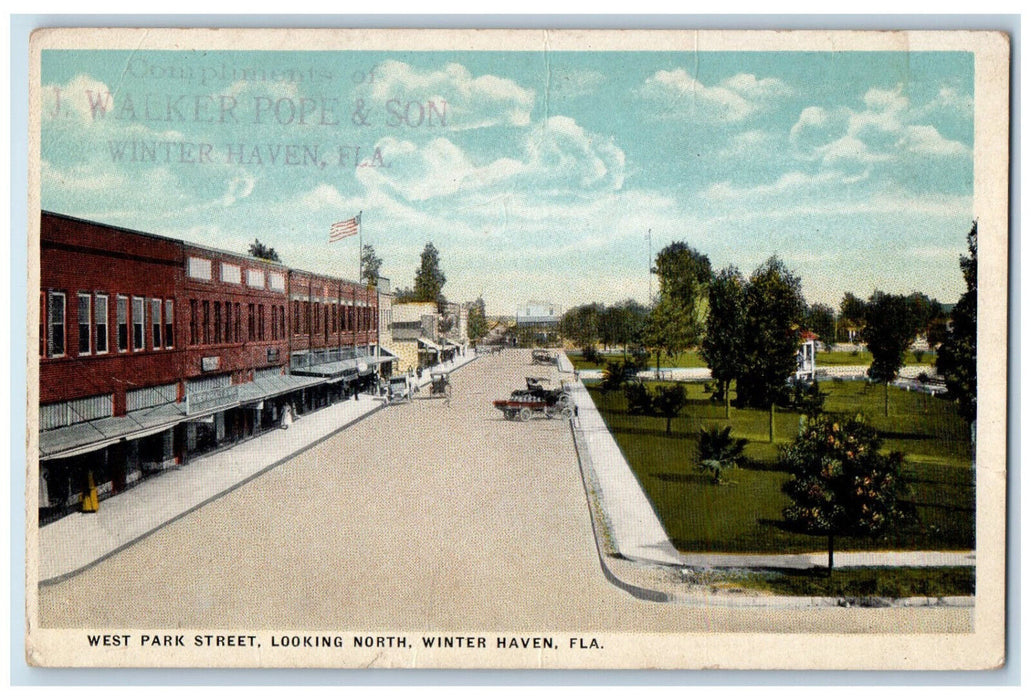 c1920's West Park Street Looking North Winter Haven Florida FL Postcard