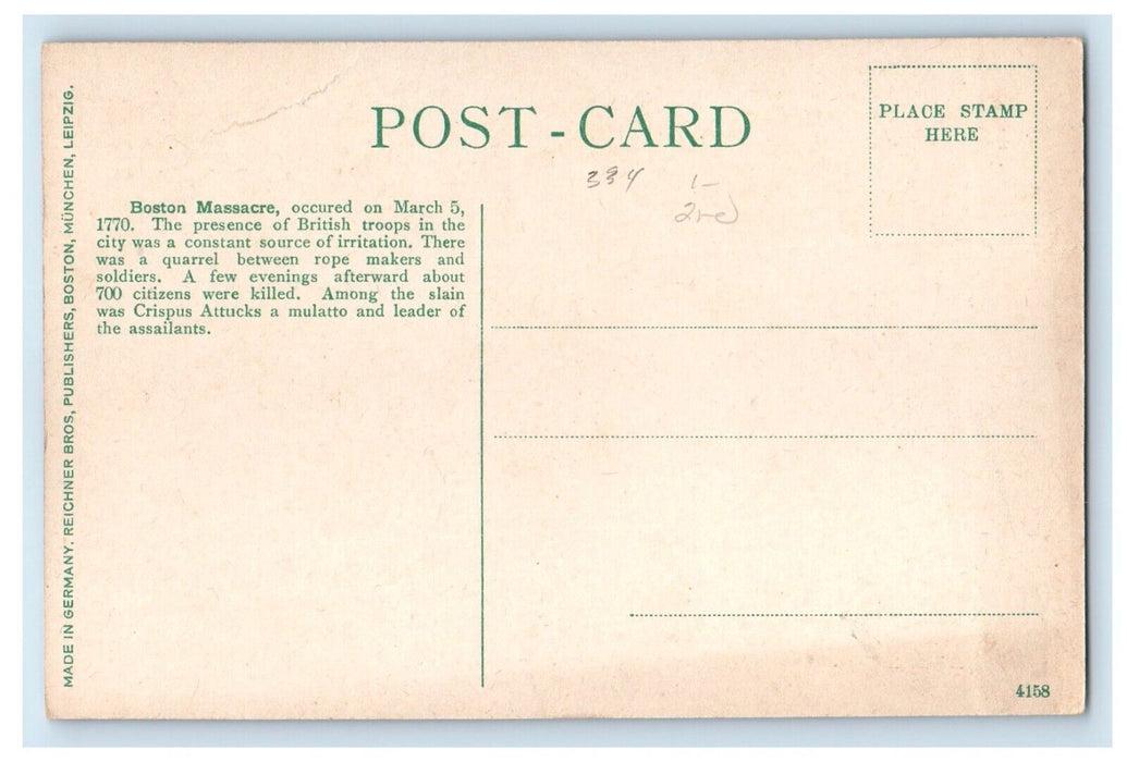 Boston Massacre Occured March 5 British Troops Massachusetts MA Vintage Postcard