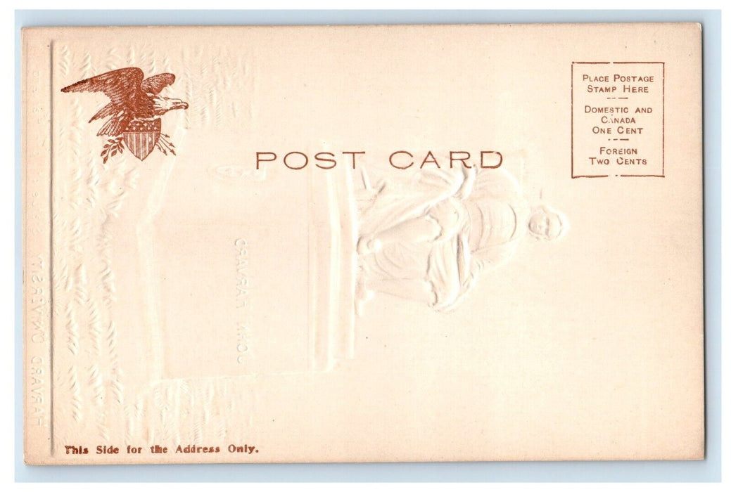 c1905 Harvard University Statue Of John Harvard MA, Embossed Glitter Postcard