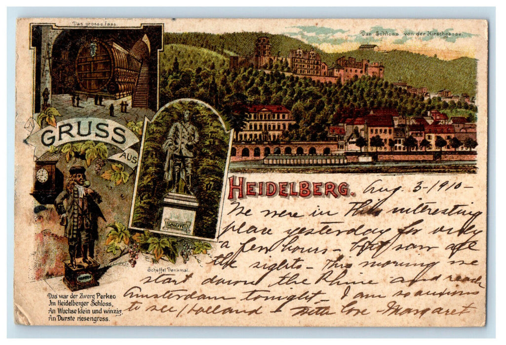 1910 Gruss Aus (Greetings from) Heidelberg Germany Antique Postcard