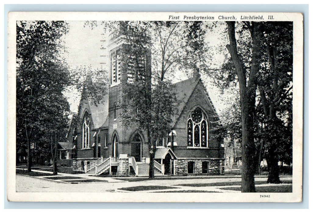 1958 First Presbyterian Church, Litchfield Illinois IL Posted Postcard