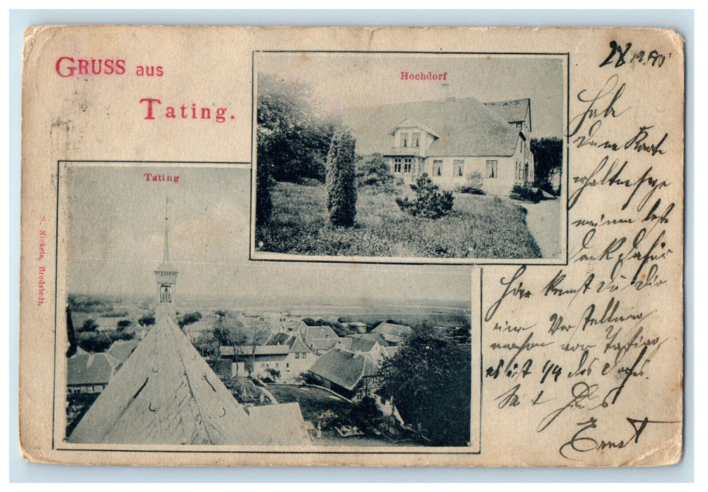 c1910 Gruss Aus (Greetings from) Tating, Multiview, Germany Antique Postcard