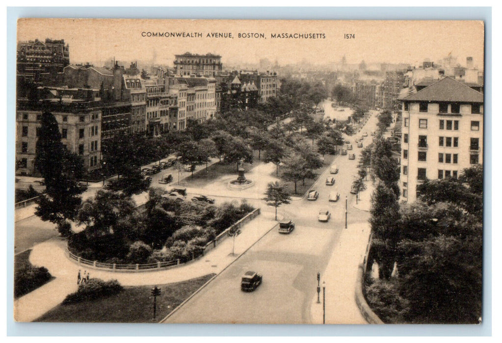 c1940s Commonwealth Avenue, Boston Massachusetts MA Unposted Vintage Postcard