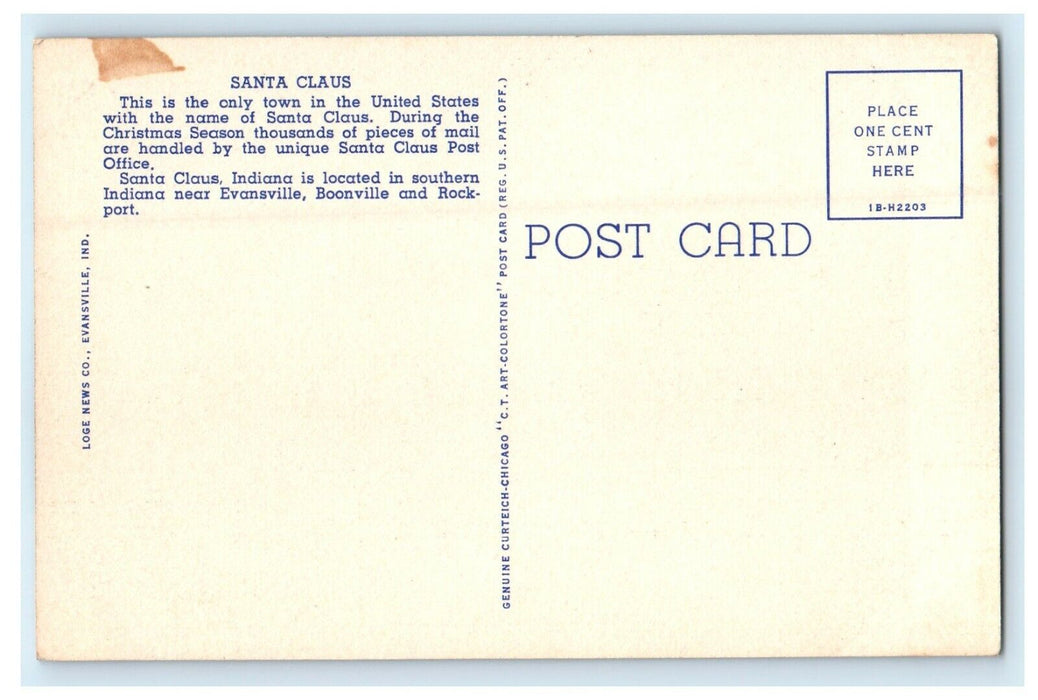 c1940's Santa Claus Statue Santa Claus Indiana IN Unposted Vintage Postcard