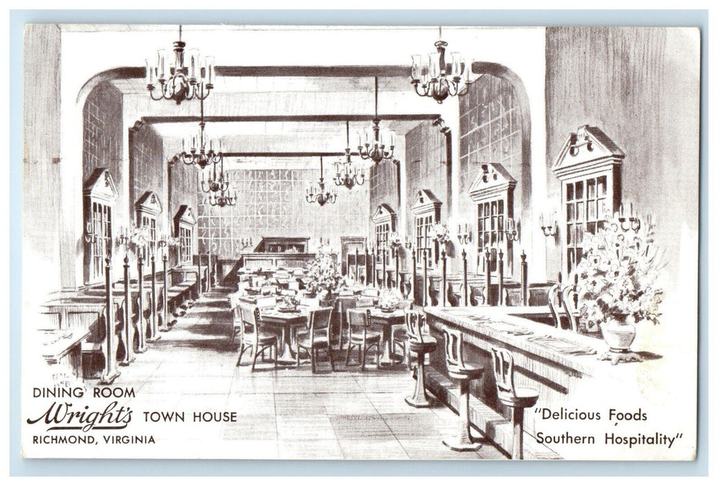 Wright's Dining Room Interior Town House Richmond Virginia VA Unposted Postcard