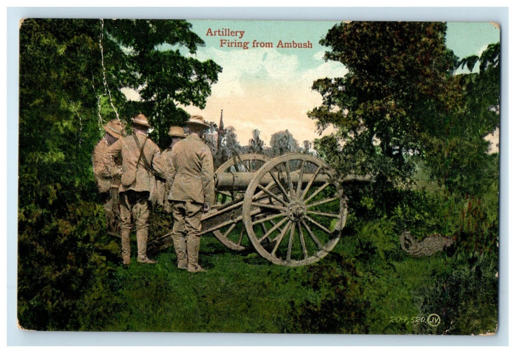 c1910's Artillery Firing From Ambush Military Soldier Wagon Canon WWI Postcard