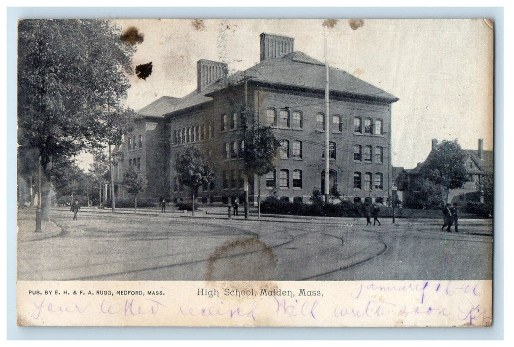 1906 High School Building Malden Massachusetts MA Posted Antique Postcard