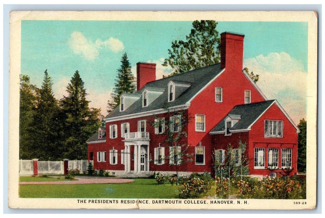 1929 Presidents Residence Dartmouth College Hanover New Hampshire NH Postcard