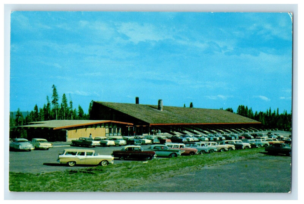 Canyon Lodge Administration Building Cars Yellowstone National Park WY Postcard