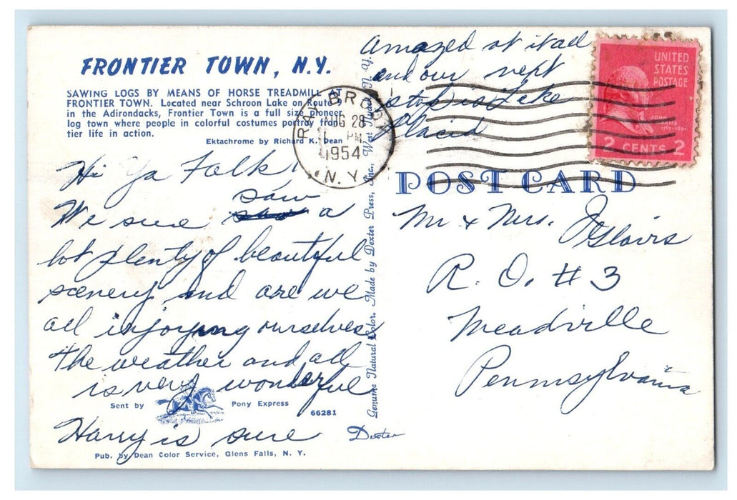 1954 Sawing Logs Horse Treadmill Frontier Town New York NY Vintage Postcard