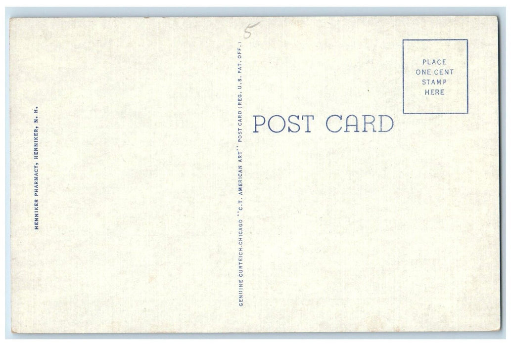 c1940 High School & Soldiers Monument Henniker New Hampshire NH Vintage Postcard