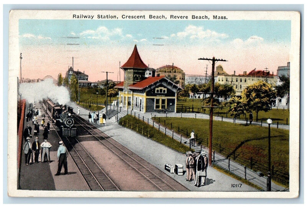 1921 Railway Train Station Depot Crescent Beach Reverse Beach MA Posted Postcard