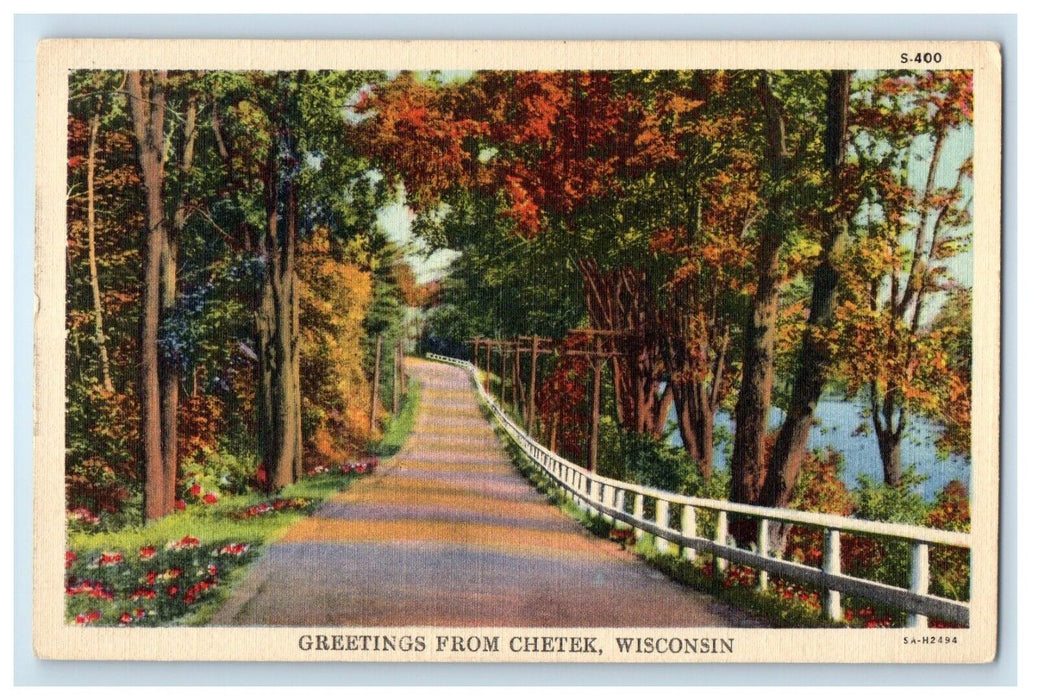 c1930's Greetings From Chetek Wisconsin WI, Road View Unposted Vintage Postcard