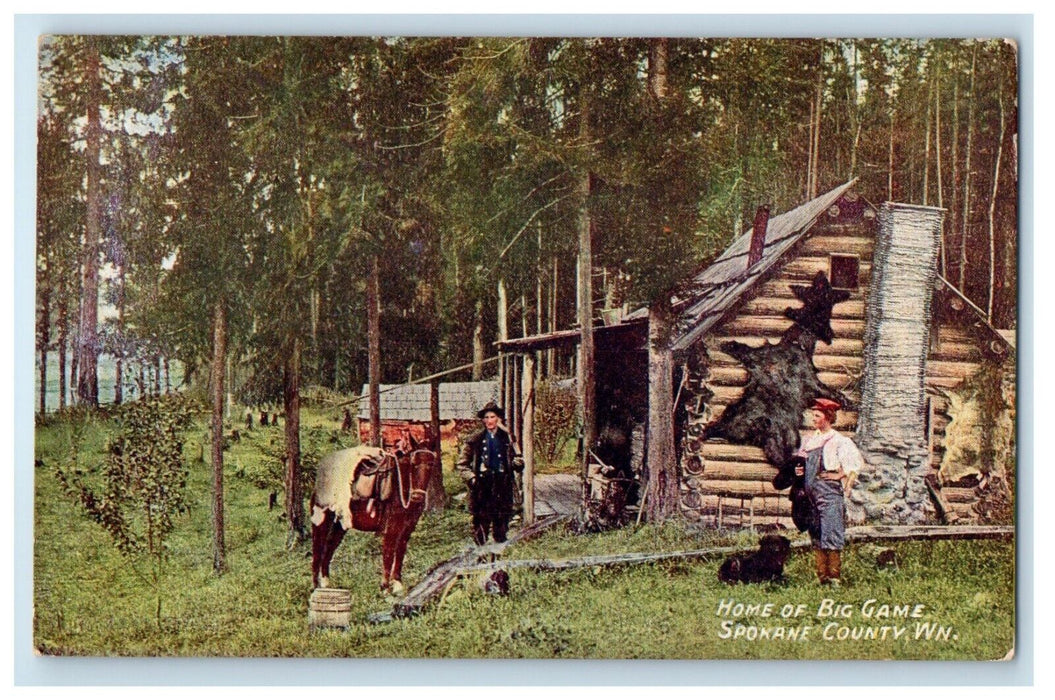 c1910's Home Of Big Game Spokane County Washington WA, Cowboy Horse Postcard