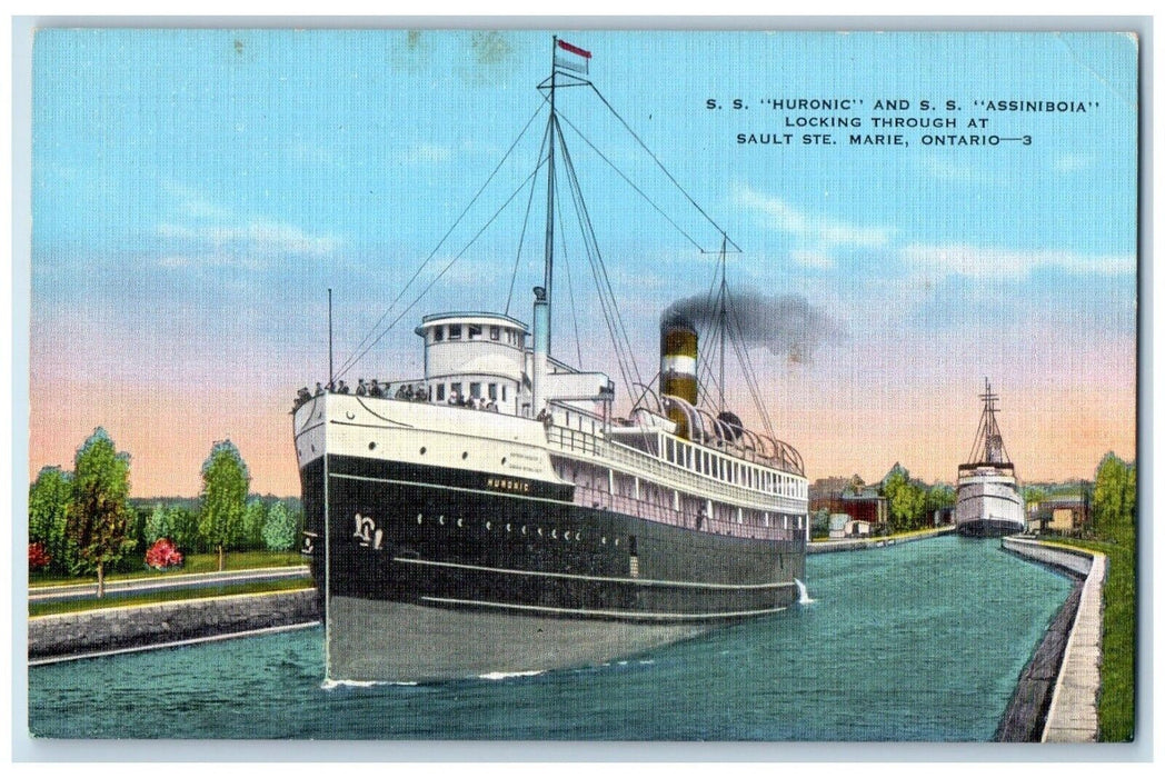 S. S. Huronic & S. S. Assiniboia Steamer Ship Sault Ste. Marie Ontario Postcard
