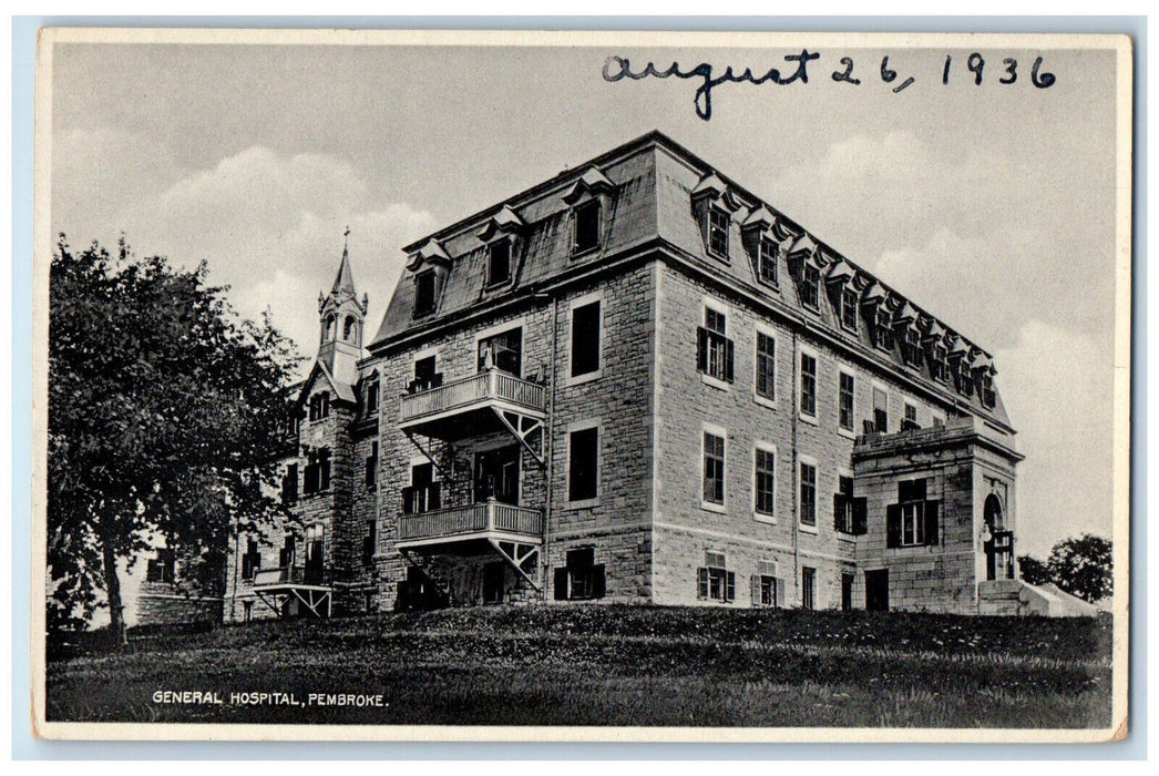 1936 General Hospital Pembroke Ontario Canada Vintage Unposted Postcard