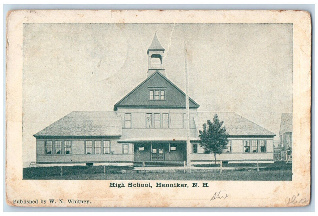 1907 High School Building Outside View Henniker New Hampshire Vintage Postcard
