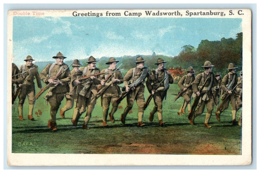 Greetings From Camp Wadsworth Spartanburg SC, Soldiers Double Time Postcard