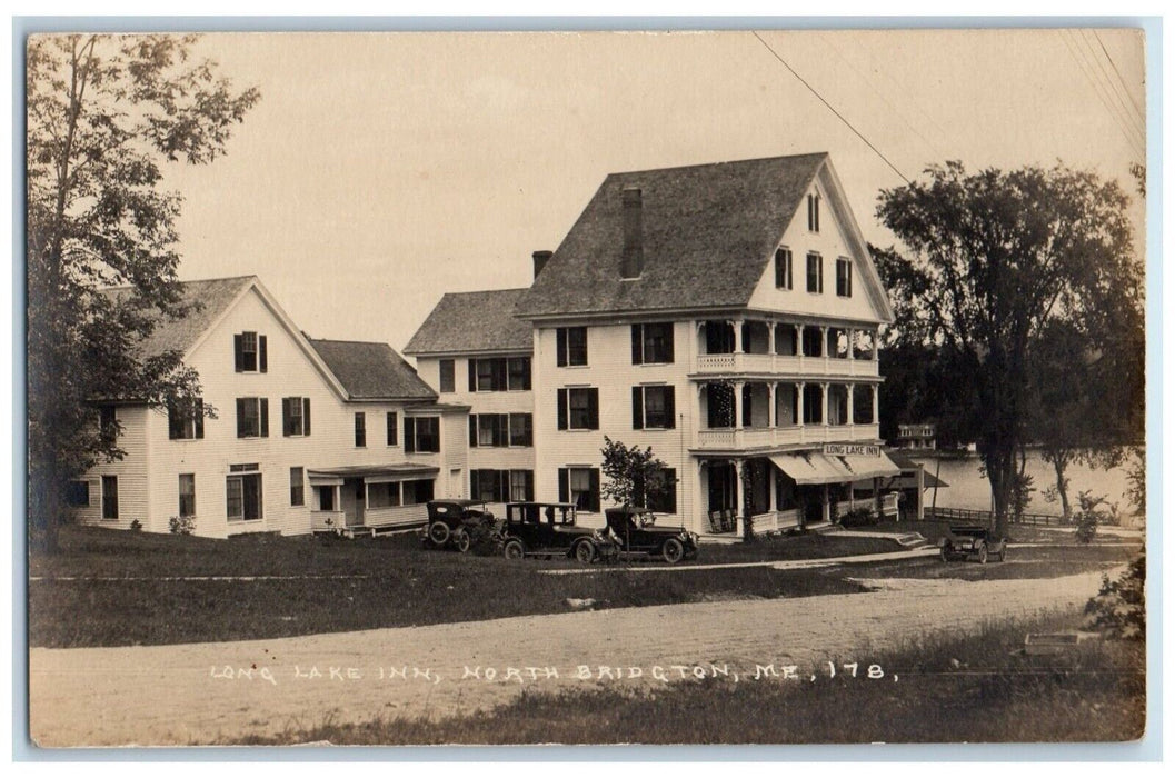 c1920s Long Lake Inn Cars North Bridgton Maine ME RPPC Photo Postcard