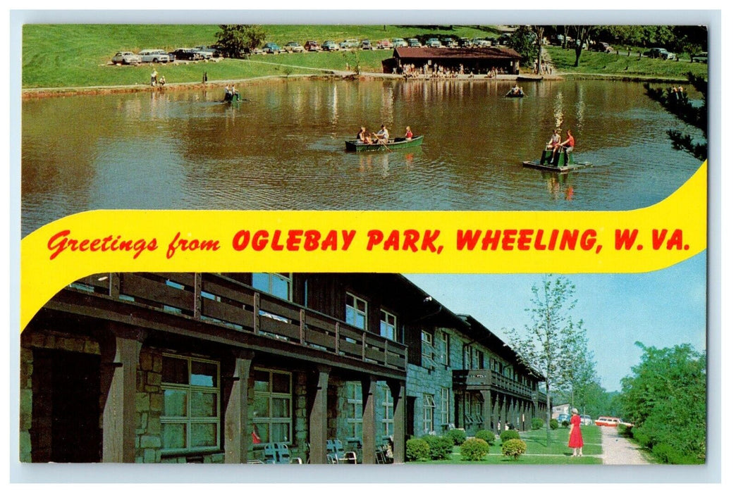 Greetings From Oglebay Park Wheeling VA, Schenk Lake And Wilson Lodge Postcard