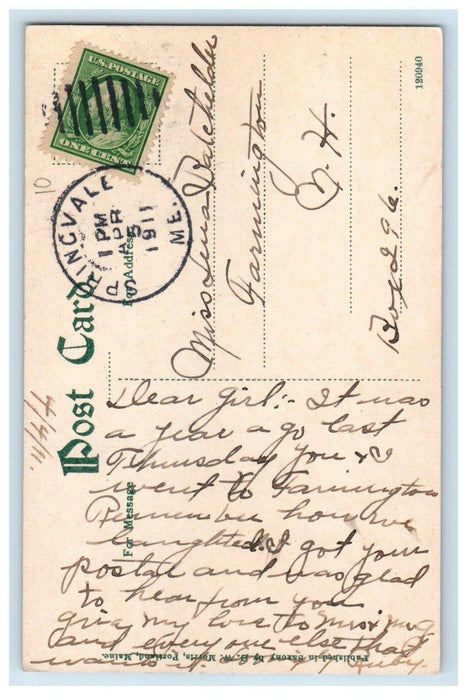 1911 Indians Last Leap Springvale Maine ME, Two Boys Fishing Antique Postcard