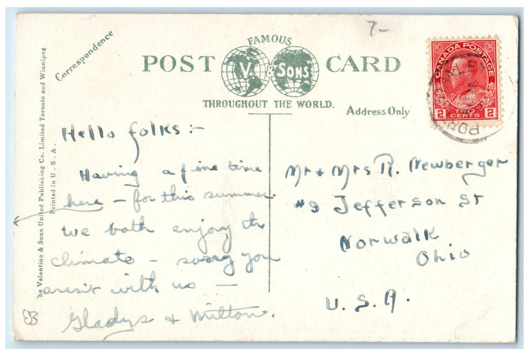 c1920's Steamer Theodore Roosevelt Entering Harbour Port Stanley Canada Postcard