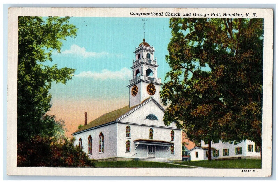c1940 Congregational Church Grange Hall Henniker New Hampshire Vintage Postcard