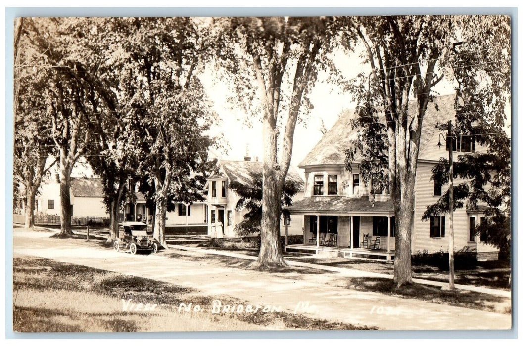 c1920's Street View Of Homes Car North Bridgton Maine ME RPPC Photo Postcard