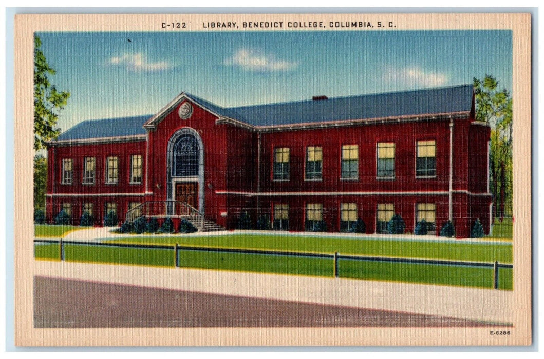 c1940 Library Benedict College Roadside View Columbia South Caroline SC Postcard