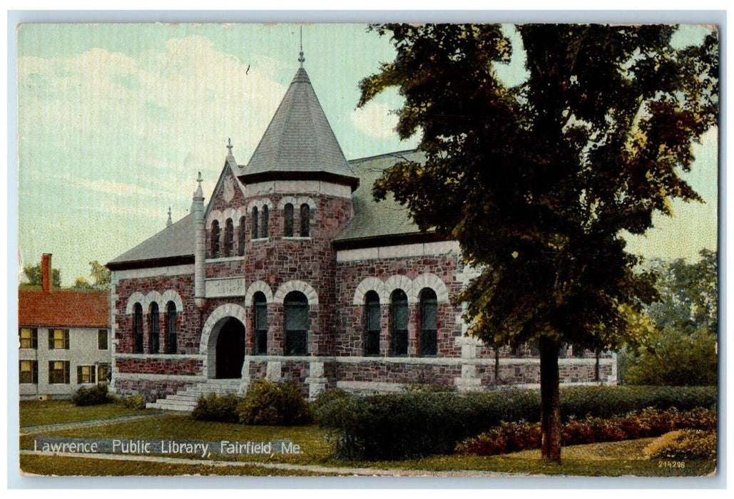 1910 Lawrence Public Library Roadside View Fairfield Maine ME Vintage Postcard