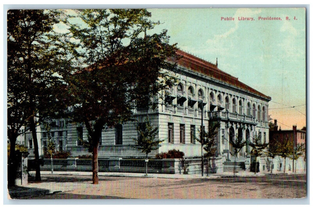 1911 Public Library Building Outside Providence Rhode Island RI Vintage Postcard