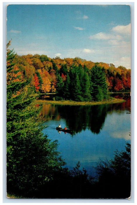 Autumn On Turtle Lake Upper Peninsula Michigan MI, Canoeing Vintage Postcard