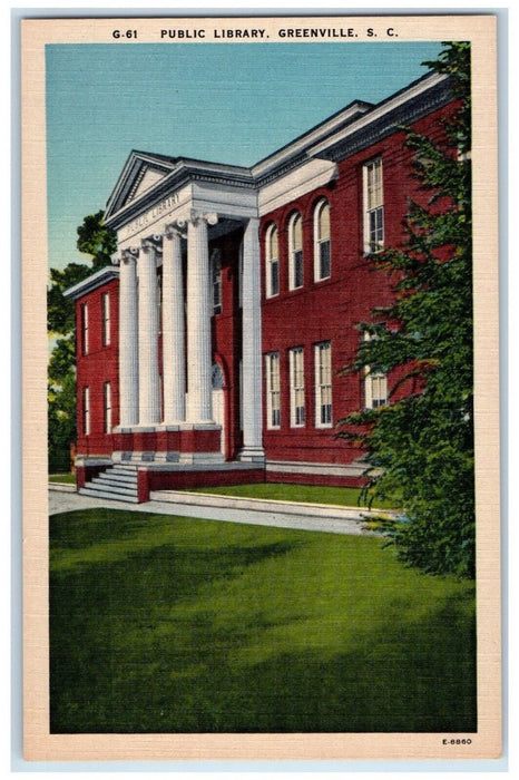 c1940 Public Library Building Greenville South Carolina SC Vintage Postcard