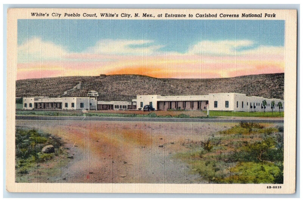 White's City NM, Pueblo Court Entrance Carlsbad Caverns National Park Postcard