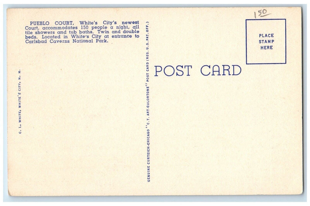 White's City NM, Pueblo Court Entrance Carlsbad Caverns National Park Postcard
