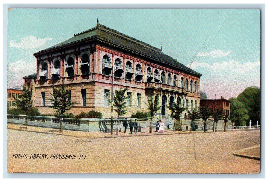 c1910 Public Library Roadside View Providence Rhode Island RI Vintage Postcard