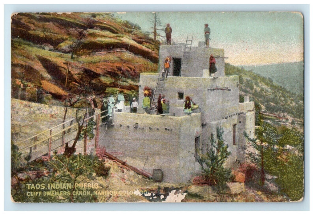c1910's Taos Indian Pueblo Cliff Dwellers Canon Manitou CO Vintage Postcard