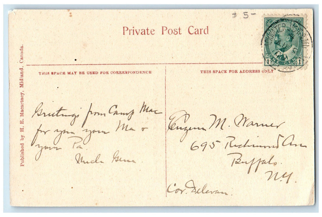 c1910's Marcolini Island and Baptist Church, Midland Canada Antique Postcard