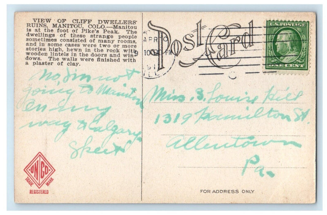 1911 View On Taos Indian Pueblo Cliff Dwellers Ruins Canon Manitou CO Postcard