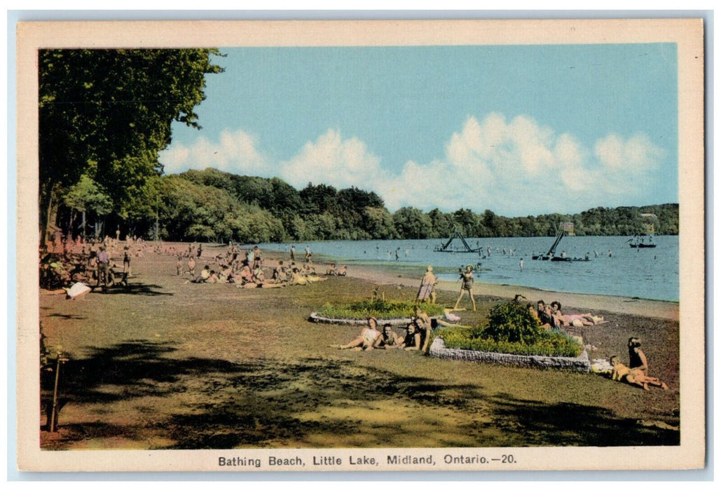 c1940's Bathing Beach Little Lake Midland Ontario Canada Vintage Postcard