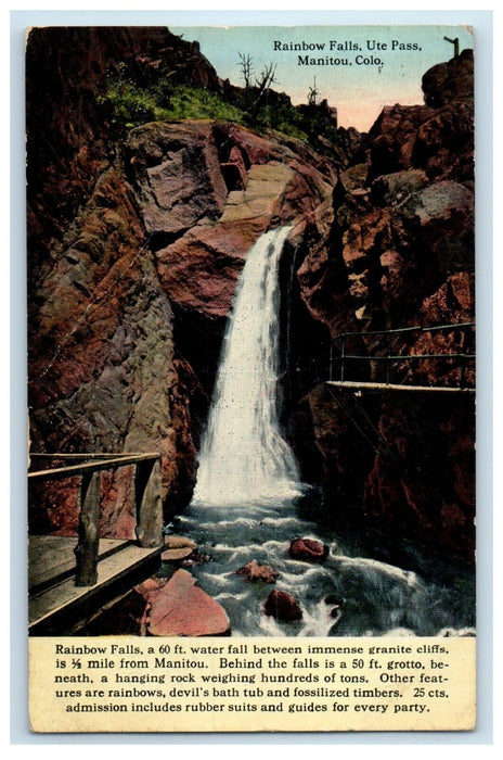 1914 View Of Rainbow Falls Ute Pass Manitou Colorado CO Posted Antique Postcard